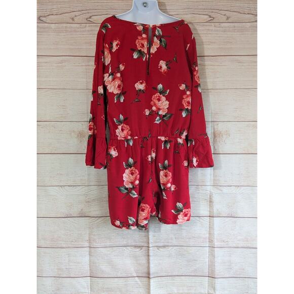 Abercrombie Kids Red Floral One-Piece Romper Long Sleeve Size 11/12 - Picture 2 of 10